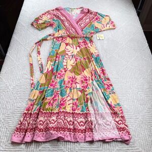 chinese dress ladies Floral V-Neck Long-Sleeve Dress Heavenly Blue / L (US 6)